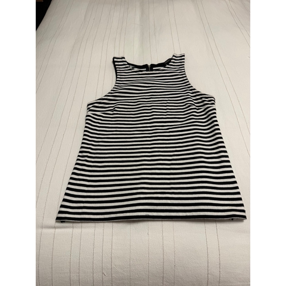 Banana Republic Black White Striped Sleeveless Knit Top Back Zip Women's Size 6